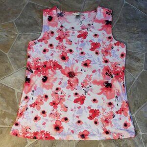 Womens Christopher & Banks Sleeveless Tank Top - Pink & Purple Floral - Size M
